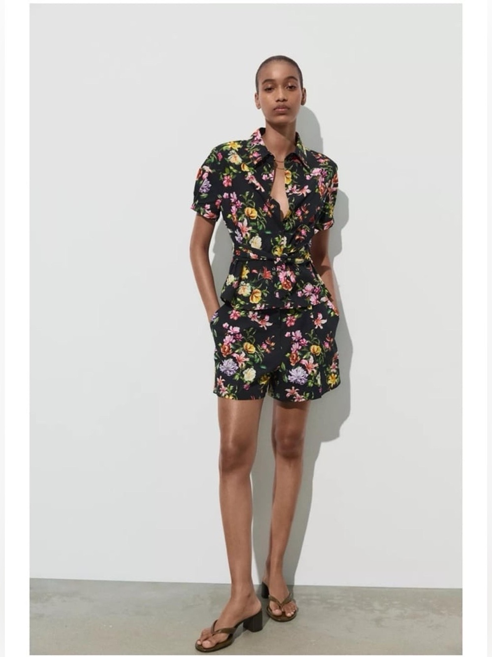 ZARA FLORAL PRINT POPLIN TOP & SHORTS SET